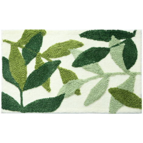 Tapis de bain antidérapant, absorbant et durable, motif feuilles vertes (50 x 80 cm) (1/5)