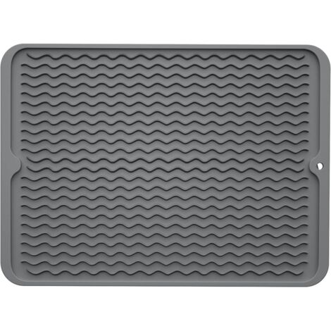 Tapis d'égouttage pour plan de travail de cuisine, tapis d'égouttage en silicone ondulé, 40 x 30 cm, gris (1/5)