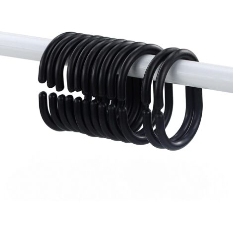 Anneaux de rideau de douche en forme de C pour rideaux de douche et rideaux de fenêtre, 12 pièces (noir) (1/5)