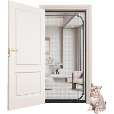 Porte moustiquaire de sécurité pour animaux, porte moustiquaire anti-rayures pour chat avec fermeture éclair, noire, 120 x 220 cm