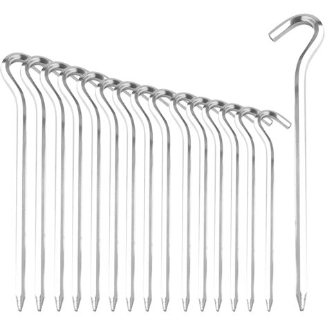 Lot de 16 piquets de tente de camping en aluminium pour sol dur, parfaits pour le jardin, le camping, la pêche et les tentes (18 cm) (1/5)