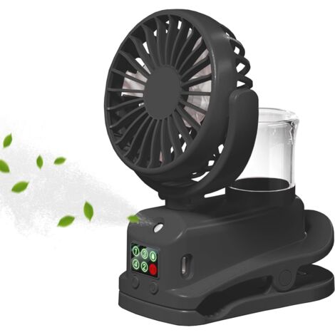 Mini ventilateur portable à pince, rechargeable par USB, 4 vitesses réglables, convient pour la maison, la poussette, le bureau ou l'extérieur, noir (1/5)