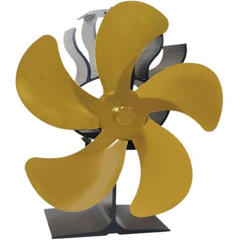 Ventilateur de poêle à 5 pales, ventilateur de cheminée, alimenté par la chaleur, pour cheminées et poêles, doré (1/5)