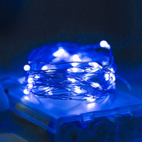 Guirlande lumineuse en fil de cuivre alimentée par batterie pour chambre, fête, festival, etc. (3 mètres, 30 lumières, lumière bleue) (1/5)