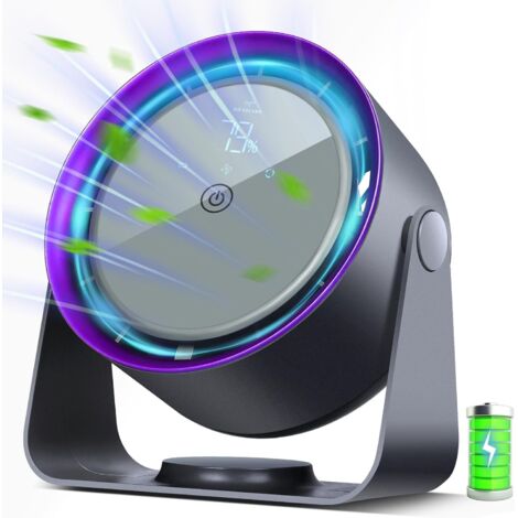 Ventilateur de table rechargeable, silencieux, cinq vitesses, avec écran tactile numérique. Idéal pour la chambre, les voyages et le camping,gris (1/5)