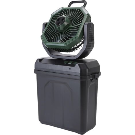 Ventilateur brumisateur portable rechargeable pour l'extérieur, pulvérisateur d'air froid pour camping, seau de 6 L, 3 buses, noir et vert