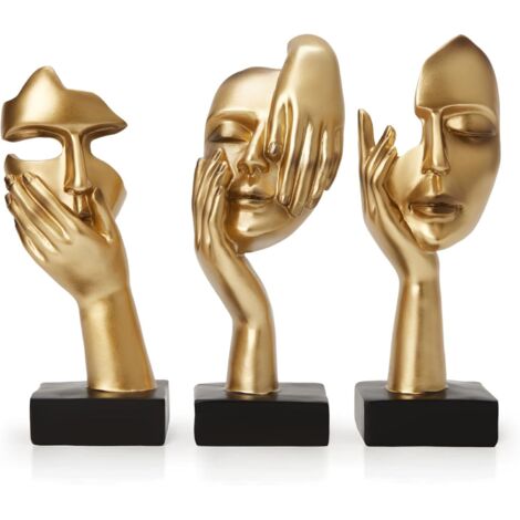 Lot de 3 statues de visage féminin – Décoration d'intérieur – Pour bibliothèque, meuble TV (doré) (1/5)
