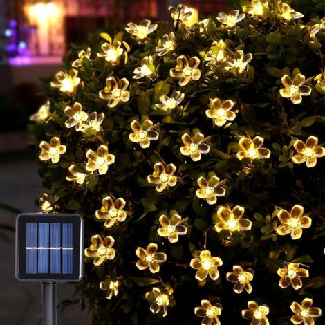 Guirlande lumineuse solaire d'extérieur, 22 m, 200 LED, 8 modes, forme Sakura, idéale pour jardin, balcon, terrasse (lumière blanche chaude) (1/5)