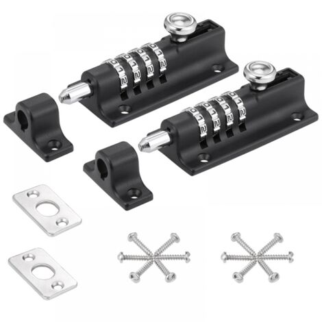 Serrure à combinaison robuste à 4 chiffres - Pour portes en bois et coulissantes - Résistante à la rouille avec vis - 2 pièce - Noir (1/5)