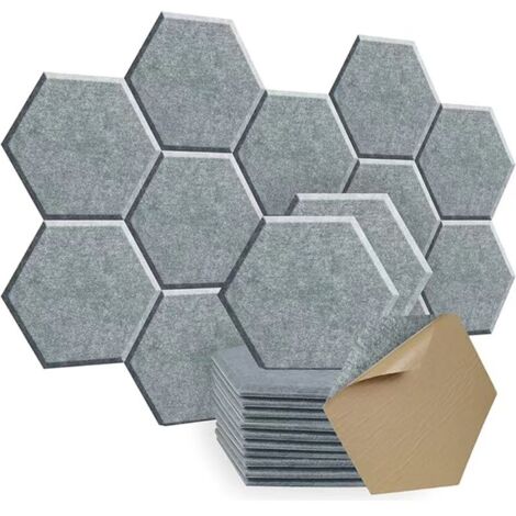 12 pièces de panneaux acoustiques autocollants, mousse insonorisante haute densité, panneaux acoustiques hexagonaux, insonorisation, gris clair (1/5)