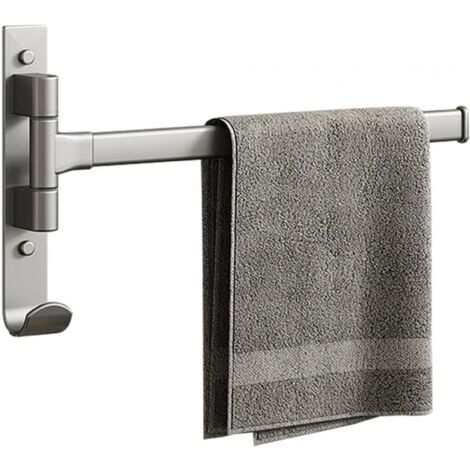 Porte-serviettes pivotant avec crochet, mural pivotant à 180°, porte-serviettes en aluminium, gris (bras simple) (1/5)