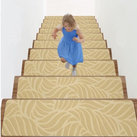 Tapis d'escalier antidérapants, avec support adhésif, adaptés aux enfants, aux personnes âgées et aux enfants, beige, 10 pièces, 7620 cm (1/5)
