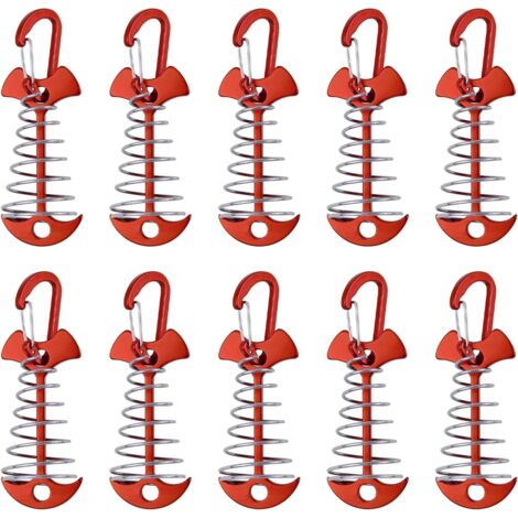 Lot de 10 ancres coupe-vent en alliage d'aluminium avec boucle à ressort, pour camping en plein air, portables, rouges (1/5)