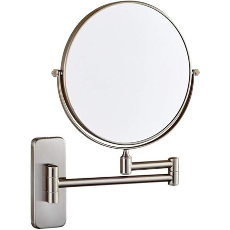 Miroir de maquillage mural avec grossissement 10x, extension pivotante à 360°, nickel brossé, diamètre 15 cm (1/5)