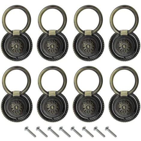 8 PCS Anneau Poignée de Meuble Rétro Boutons pour Porte Tiroirs Vintage avec Vis Bronze (1/5)