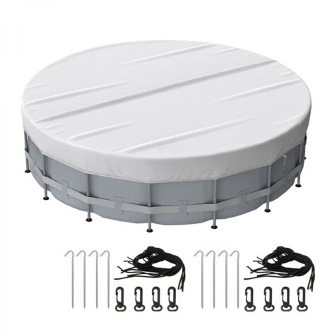 Couverture de piscine ronde, étanche à l'eau et à la poussière, avec accessoires de fixation, avec cordon de serrage, diamètre 18FT (argent) (1/5)