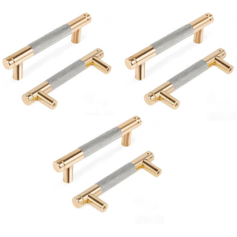 Poignées de meubles moletées, poignées d'armoires de cuisine, poignées de tiroir, entraxe 96 mm, 6 pièces (or + gris) (1/5)