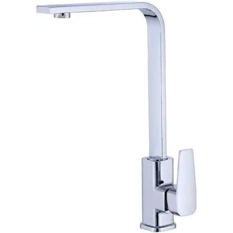 Robinet de cuisine carré, robinet d'évier de cuisine chaud et froid, tube plat avec base en cuivre, argent brillant (1/4)