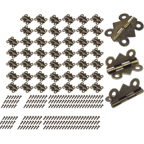 50 small mini hinges, butterfly folding hinges, bronze mini hinges for furniture, hardware, drawers, closets with screws 30 x 25 mm (1/5)