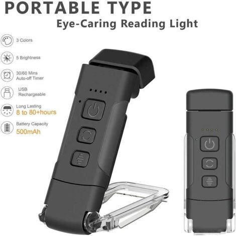 Lampe De Lecture Clip Rechargeable JIEYUCHU – 3 Températures De Couleur, 5 Niveaux De Luminosité, Ultra Flexible, Idéale Pour Lire Au Lit Sans Déranger (Noir)