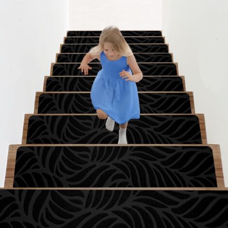 Tapis d'escalier antidérapants, avec support adhésif, adaptés aux enfants, aux personnes âgées et aux enfants, noir, 10 pièces, 5519 cm (1/5)
