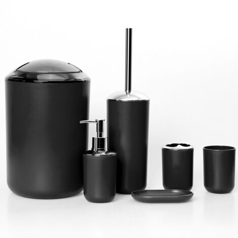 Ensemble d'accessoires de salle de bain 6 pièces avec poubelle, distributeur de savon, porte-savon, noir