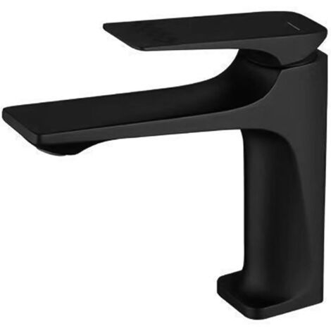 Robinet de lavabo de salle de bain en laiton à poignée unique, mitigeur d'eau chaude et froide (noir mat) (1/5)
