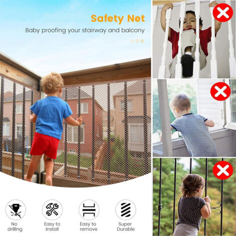 Filet De Sécurité Enfants 300 × 74 Cm – Motif Train Animaux, Filet Balcon/Escalier Bébé, Maille Épaisse Nid D'Abeille