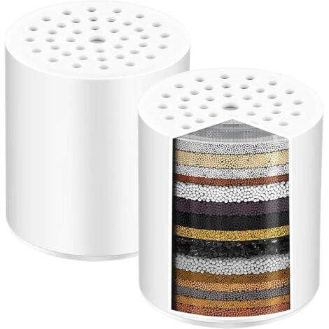 2 filtres de douche à 25 niveaux, cartouches filtrantes remplaçables pour éviter le tartre et éliminer le chlore et les métaux lourds (1/5)