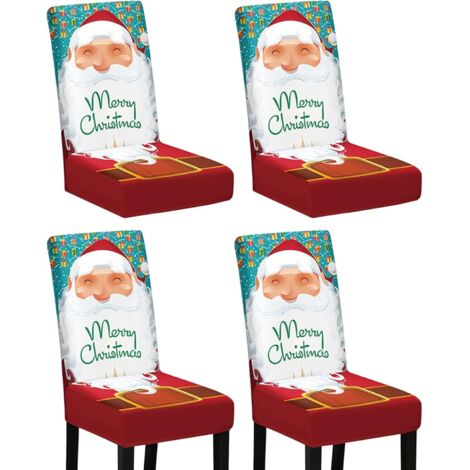 Housses de chaise universelles de Noël - Lot de 4 housses de chaise de salle à manger extensibles, housses de chaise de Noël amovibles (1/5)