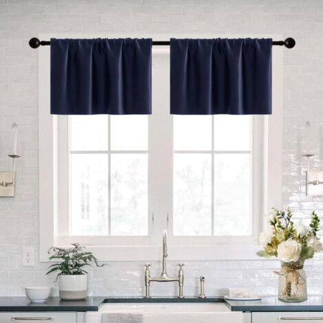 Cantonnière de cuisine imperméable avec couvre-tringle de 40 cm pour petites portes d'entrée et fenêtres, lot de 2 - Bleu (1/5)