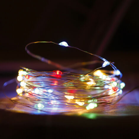 Guirlande lumineuse en fil de cuivre alimentée par batterie pour chambre, fête, festival, etc. (3 mètres, 30 lumières, lumière colorée) (1/5)