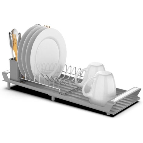 Égouttoir à vaisselle extensible en acier inoxydable avec porte-couverts - Gris, dimensions 27,9 x 20 x 11 cm (1/5)