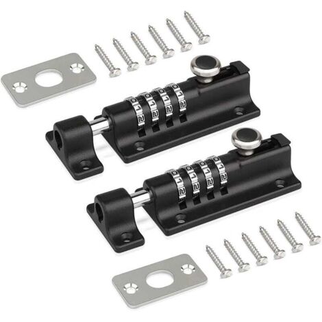 Lot de 2 serrures de porte à combinaison, serrures à code, serrures à combinaison pour chenils, granges, hangars, entrepôts, noir (1/5)