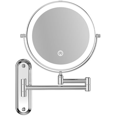 Miroir de maquillage mural de 20 cm avec variateur d'intensité lumineuse à 3 couleurs, grossissement x10, argent (1/5)
