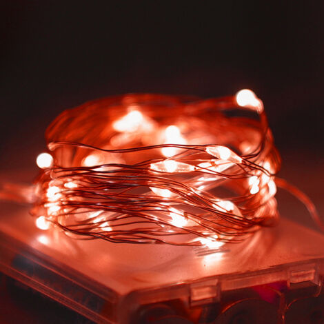 Guirlande lumineuse en fil de cuivre alimentée par batterie pour chambre, fête, festival, etc. (3 mètres, 30 lumières, lumière rouge) (1/5)