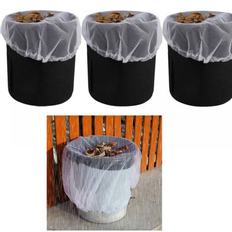 Lot de 3 filets de protection réglables pour baril de pluie avec cordon de serrage, anti-feuilles – Diamètre 95 cm, blanc