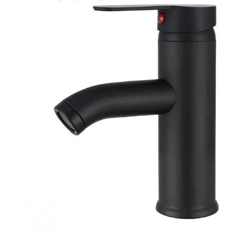 Mitigeur d'évier, eau chaude et froide, levier unique, pour évier, salle de bain, noir (1/5)