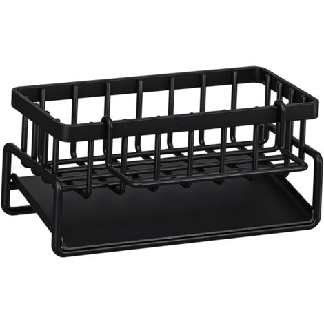 Égouttoir, support de rangement pour évier de cuisine, porte-éponge avec porte-serviettes, adapté à la cuisine, à la salle de bain (noir) (1/4)
