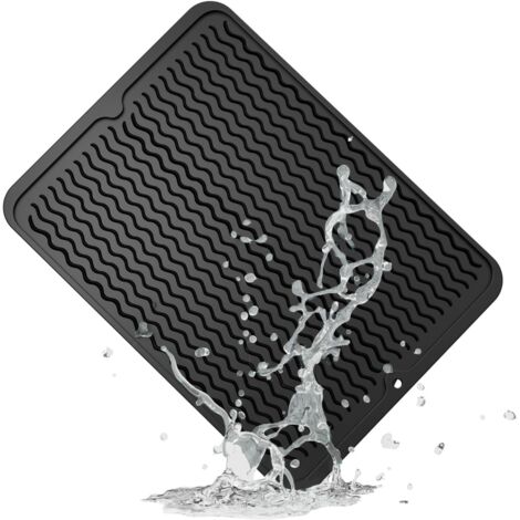 Tapis de séchage de vaisselle pour plan de travail de cuisine, tapis de drainage en silicone ondulé, 40 x 30 cm, noir (1/5)