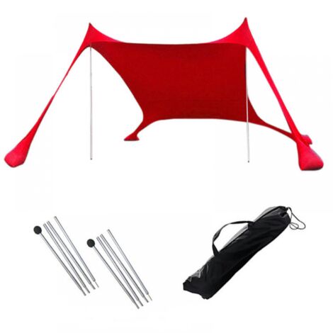 Tente de plage pliable avec 2 poteaux et 1 sac de transport, idéale pour la plage, le camping et les activités de plein air (rouge), 200 x 210 x 150 cm (1/5)
