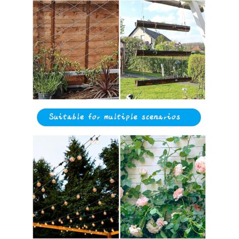 Kit Câble Métallique 12m Pour Plantes Grimpantes - Acier Inox 304 - 8 Supports - Tuteur Jardin