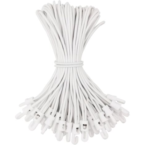 Petit cordon élastique avec crochets pour bâches, camping, tentes, 50 pièces, 26 cm (blanc) (1/4)