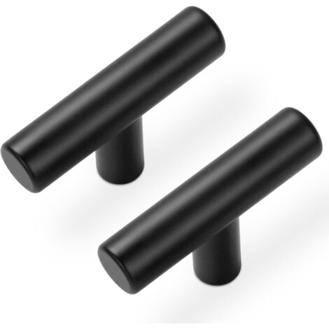Poignées d'armoire en tube rond, poignées de porte et de tiroir, monotrou, noires, 2 pièces (1/5)
