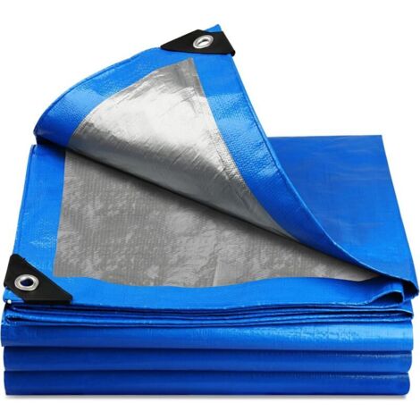 Bâche PE résistante imperméable avec œillets renforcés, bleu-gris (3m x 5m, 140g/m²) (1/5)