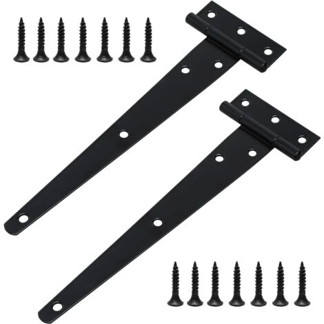 Lot de 4 charnières en T robustes avec vis de montage, 200 mm, galvanisées, pour portes de grange, portes en bois et fenêtres (1/5)