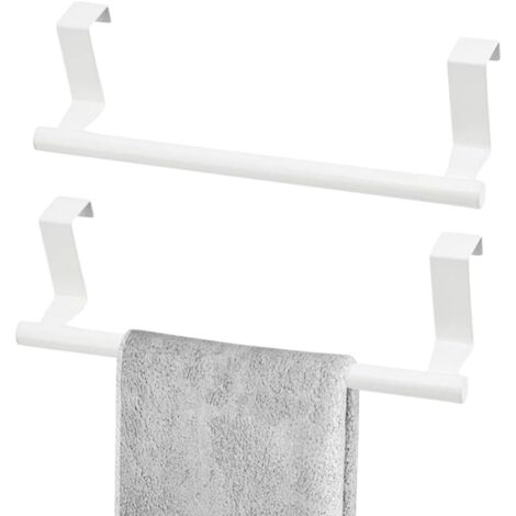 Porte-serviettes de porte, sans perçage, pour cuisine, salle de bain et armoire, 23 cm, 2 pièces (blanc) (1/5)