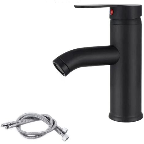Lavabo noir mat, robinet mitigeur eau chaude et eau froide, robinet de lavabo à levier unique (couleur : noir court) (1/5)