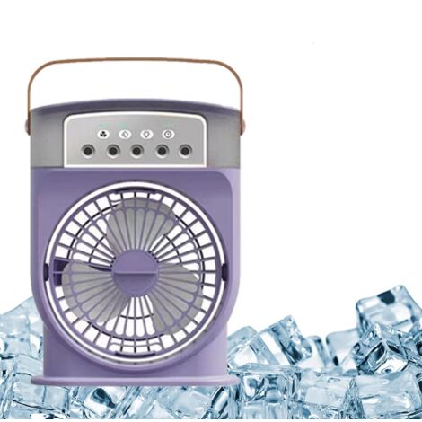 Refroidisseur d'air portable, ventilateur évaporatif avec 3 ventilateurs, mini ventilateur de bureau avec brumisateur et veilleuse, violet (1/5)