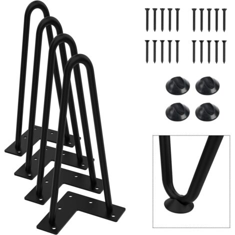 Pied de table à 2 pôles, adapté pour table basse, table à manger, table de chevet, hauteur 25 cm (noir, 4 pièces) (1/4)